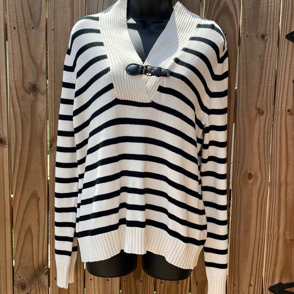 Chaps Striped cotton Sweater With Leather Buckle size L
